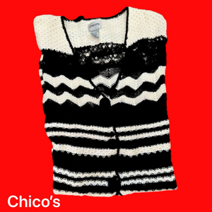 Chico’s (Sz 2) long Black & White Summer Cardigan in new condition!